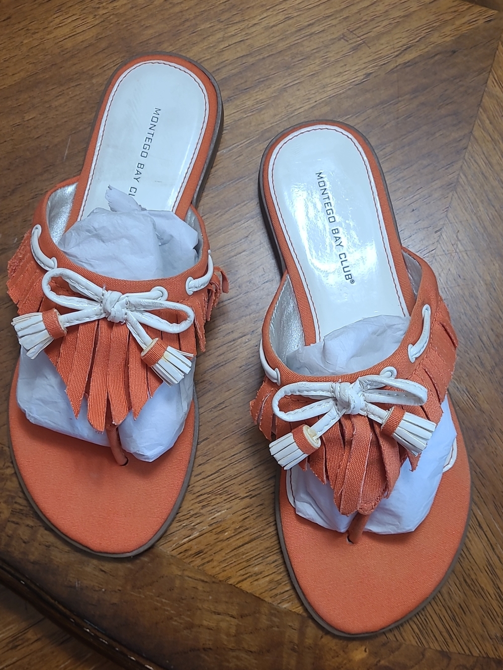 Montego Bay Club Womens 7.5 Rustic Copper Fringe Thong Flat Slide Sandals